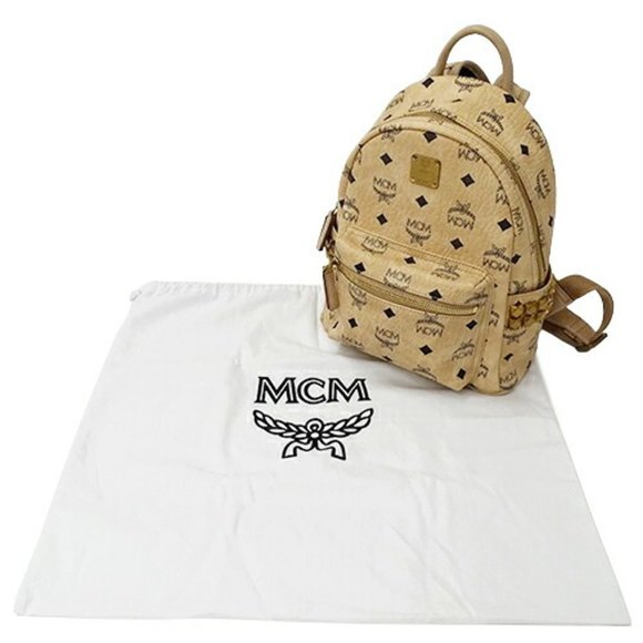 MCM Bag Women's Backpack Visetos Side Studs Coated Canvas Beige - Picture 7 of 10